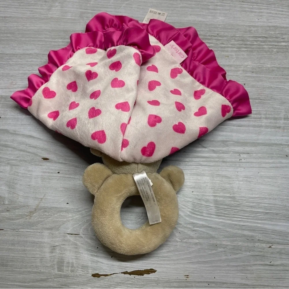 Carter’s Baby Monkey Plush Rattle White Pink Heart Satin Lovey Security Blanket